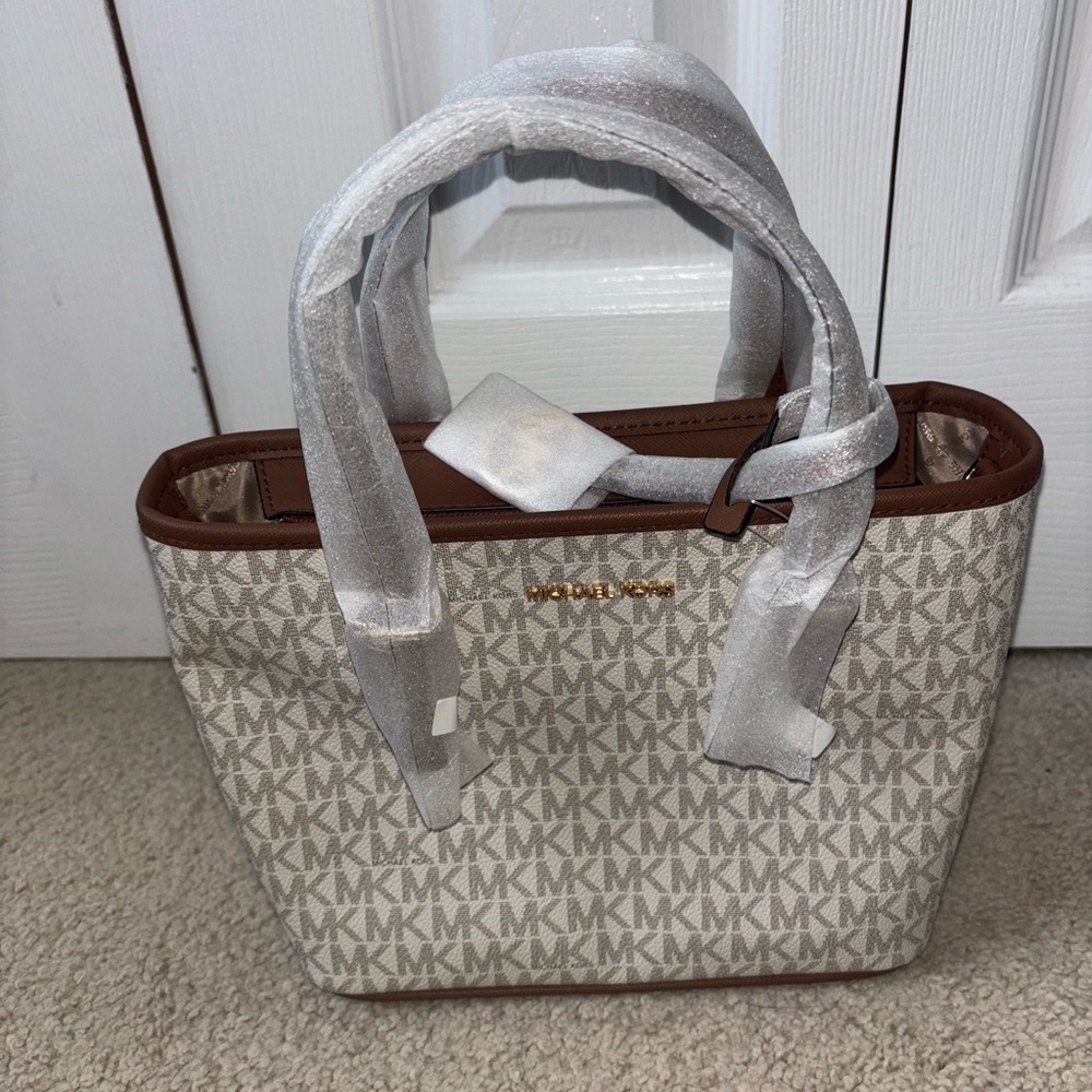 Michael Kors Cream and Brown Tote Bag